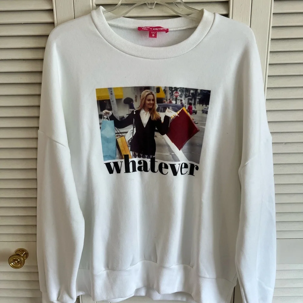 Dolls Kill White 'Whatever' Graphic Sweatshirt - Picture 1 of 3